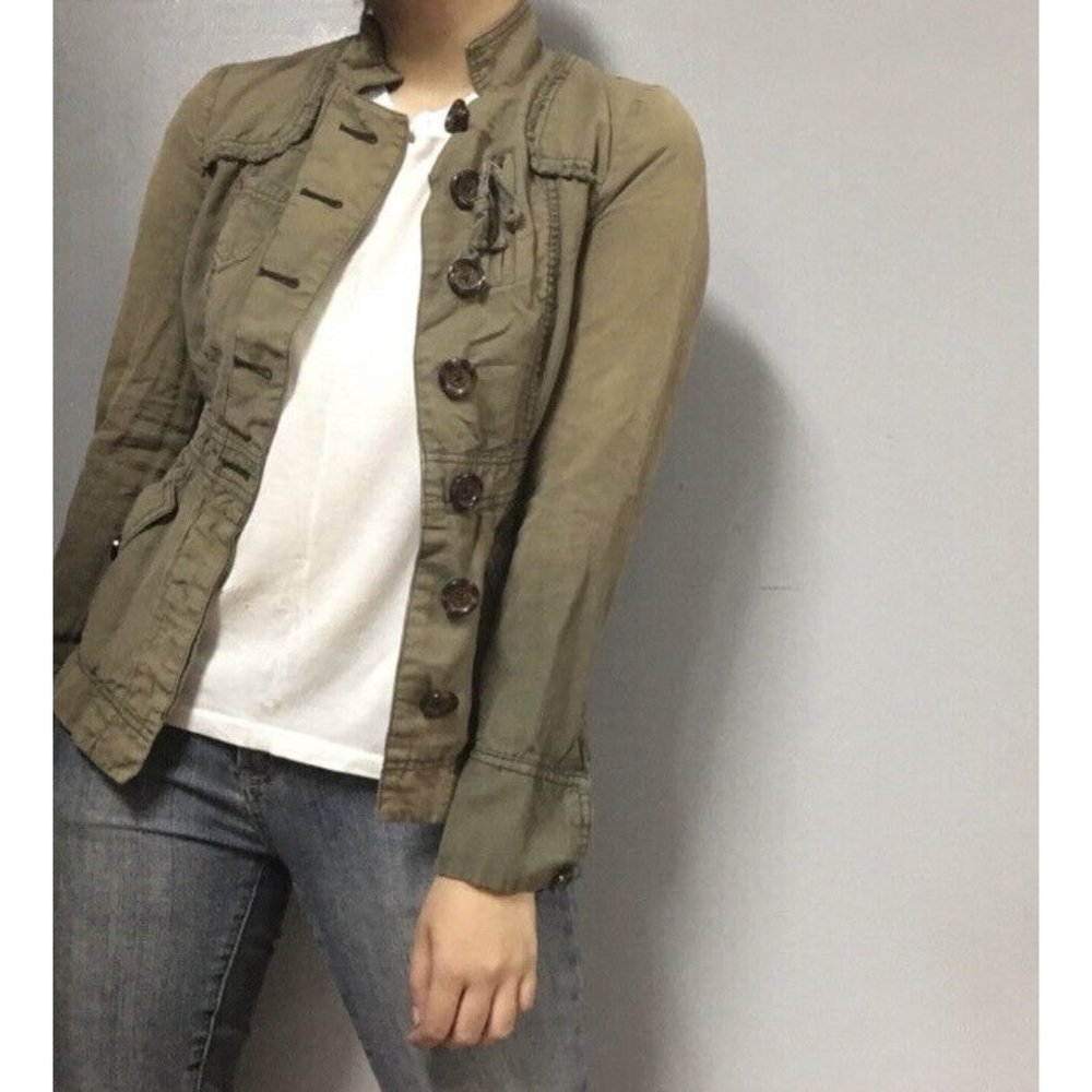ANTHRO Hei Hei army green Linen Blend Utility Jacket sz 2